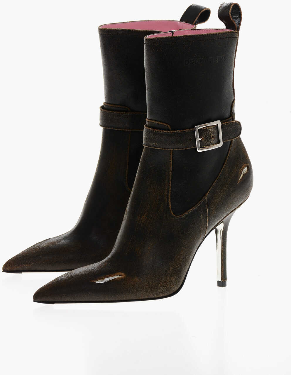 Botine DSQUARED2 Lived-In Eat My Dust Leather Booties 10Cm Brown Femei (BM 19254119) 1