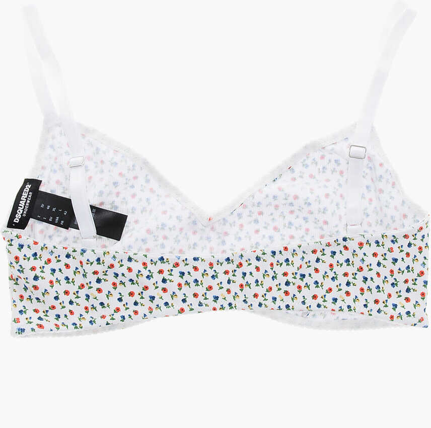 Sutiene DSQUARED2 Floral Patterned Stretch Cotton Bra White Femei (BM 19254257) 3