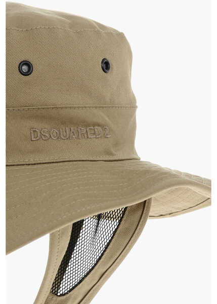 Caciuli DSQUARED2 Cotton Gabardine Bucket Hat With Drawstring Beige Barbati (BM 19254266) 4