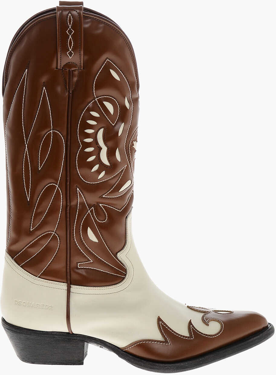 Cizme casual DSQUARED2 Two-Tone Brushed Leather Texan Boots Cowboy Brown Barbati (BM 19254293) 3