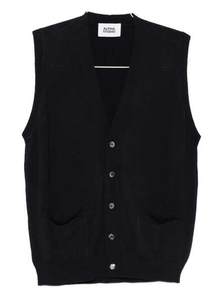 Pulovere Alpha Studio Alpha Studio Knitted Vest With V-Neck BLUE Barbati (BM 19254429) 1