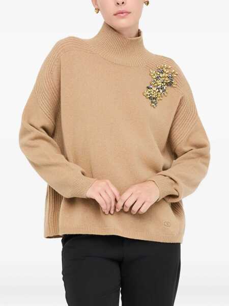 Pulovere Liu Jo Liu Jo Camel Wool Sweater With Embellished Embroidery Beige Femei (BM 19255512) 3