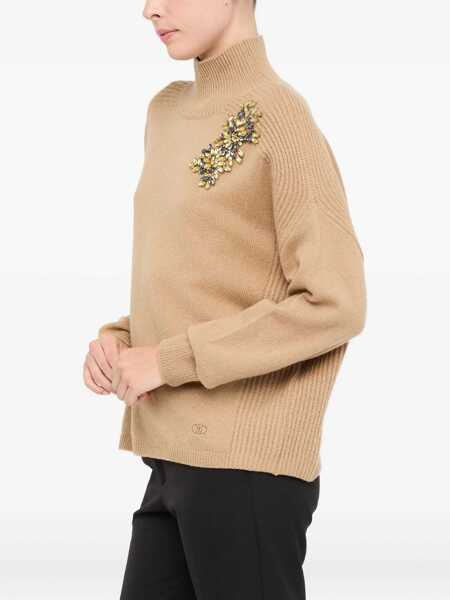 Pulovere Liu Jo Liu Jo Camel Wool Sweater With Embellished Embroidery Beige Femei (BM 19255512) 4