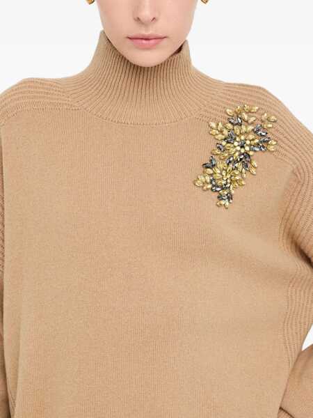 Pulovere Liu Jo Liu Jo Camel Wool Sweater With Embellished Embroidery Beige Femei (BM 19255512) 5