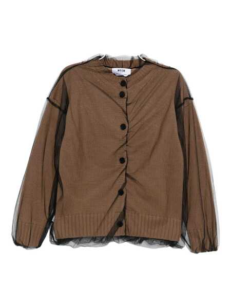 Cardigane MSGM Msgm Jersey Cardigan With Tulle Msgm Beige Femei (BM 19256868) 1