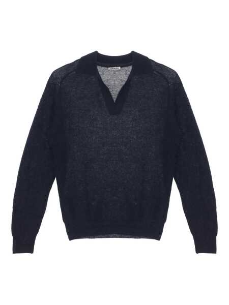 Tricouri Polo AURALEE Auralee Baby Suri Alpaca Sheer Knit Skipper Polo NAVY Barbati (BM 19258023) 1