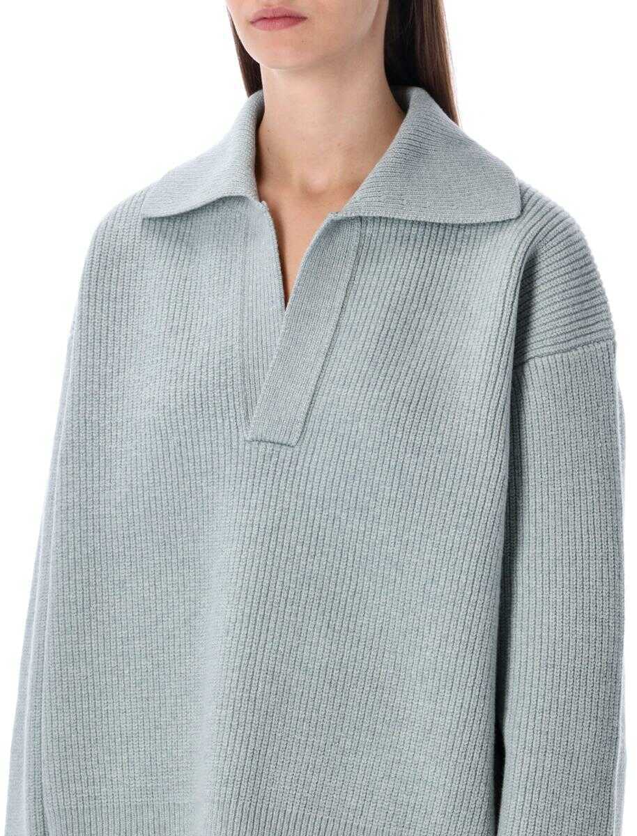 Tricouri Polo STUDIO NICHOLSON Studio Nicholson Nash Extrafine Merino Wool Polo Knit MIST LIGHT BLUE Femei (BM 19258089) 3