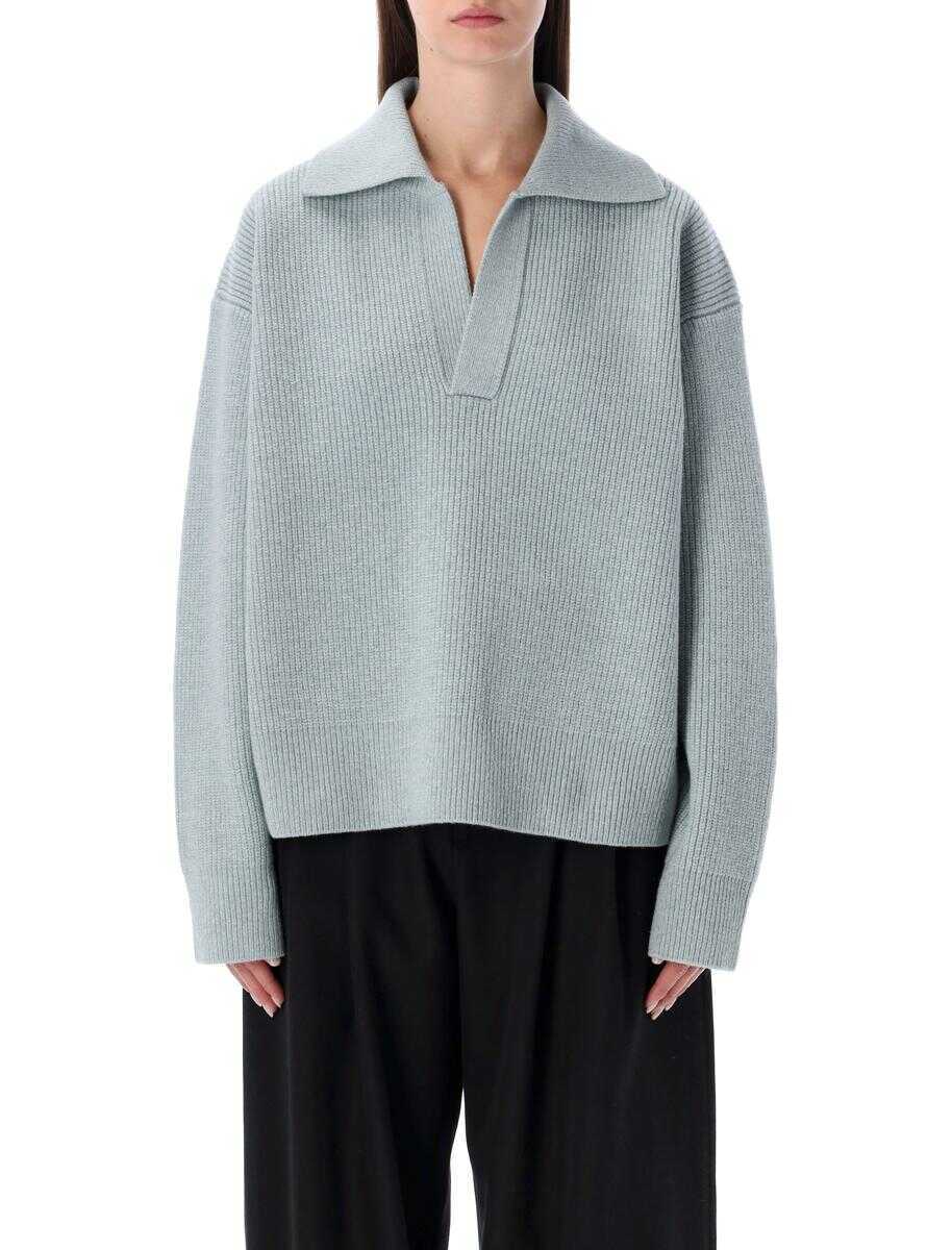 Tricouri Polo STUDIO NICHOLSON Studio Nicholson Nash Extrafine Merino Wool Polo Knit MIST LIGHT BLUE Femei (BM 19258089) 1