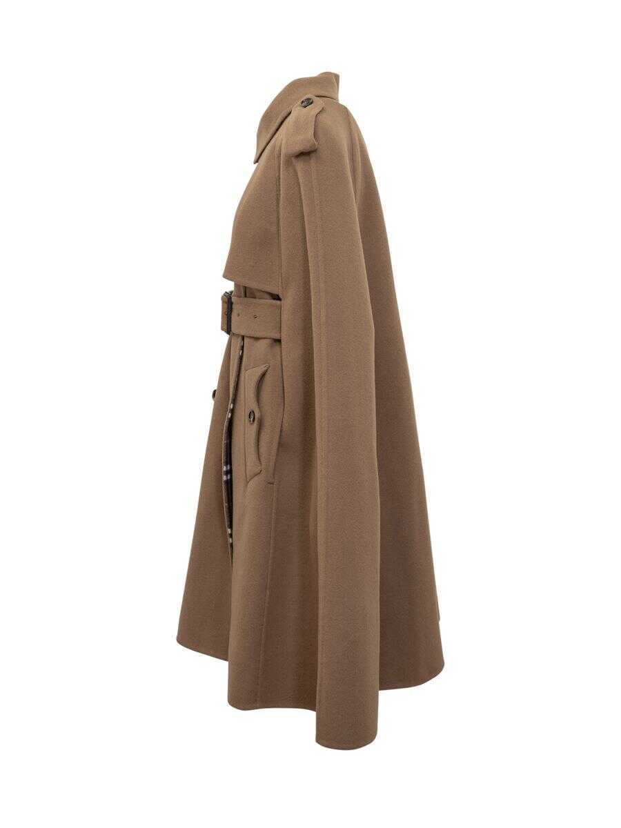 Geci Burberry Burberry Burberry Wool Cape With Camel Belt BROWN Femei (BM 19258791) 3