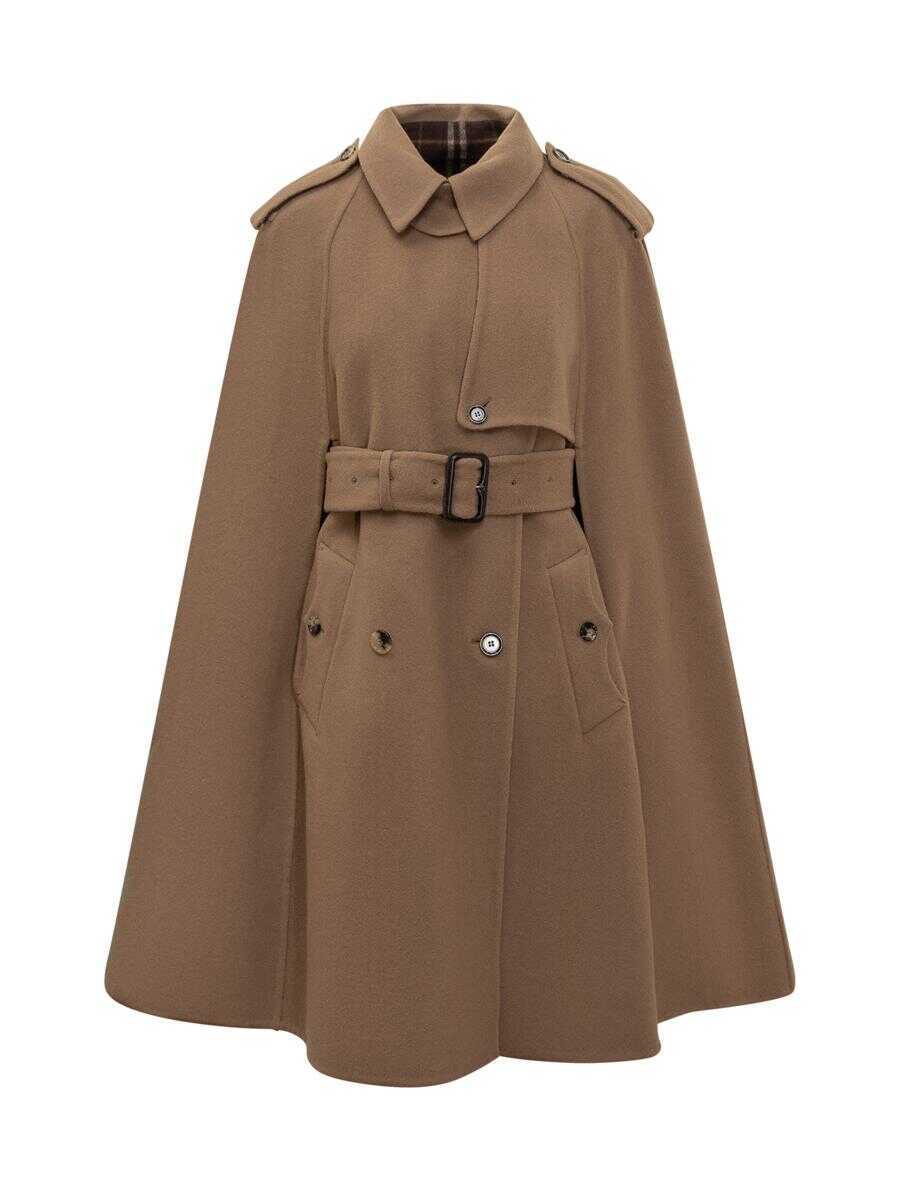 Geci Burberry Burberry Burberry Wool Cape With Camel Belt BROWN Femei (BM 19258791) 1