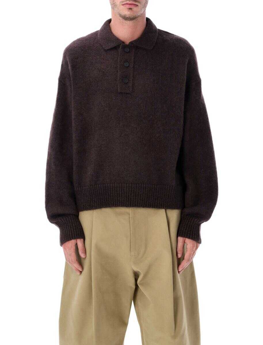 Tricouri Polo STUDIO NICHOLSON Studio Nicholson Dune Brown Superkid Mohair Polo Sweater Brown Barbati (BM 19258800) 1