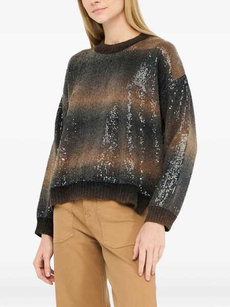 Pulovere Liu Jo Liu Jo Brown Crew-Neck Sweater With Rhinestones BROWN Femei (BM 19259562) 3