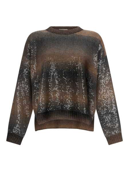 Pulovere Liu Jo Liu Jo Brown Crew-Neck Sweater With Rhinestones BROWN Femei (BM 19259562) 1