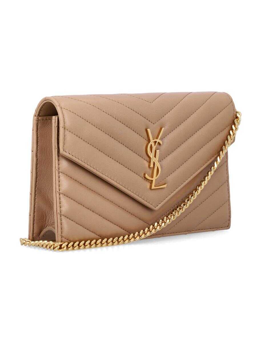 Portofele Saint Laurent Saint Laurent Cassandre Lambskin Chain Wallet NATURAL TAN Femei (BM 19260747) 2