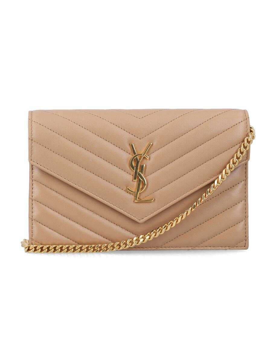 Portofele Saint Laurent Saint Laurent Cassandre Lambskin Chain Wallet NATURAL TAN Femei (BM 19260747) 1