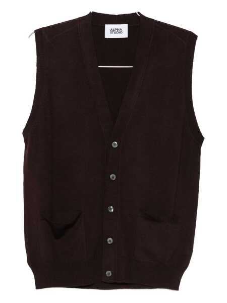 Pulovere Alpha Studio Alpha Studio Brown Knitted Vest With V-Neck BROWN Barbati (BM 19261113) 1