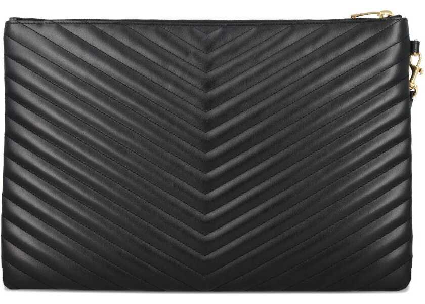 Genti de mana Saint Laurent Cassandre Leather Pouch BLACK Femei (BM 19262333) 3