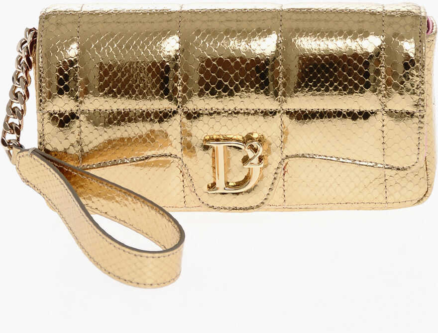 Genti plic DSQUARED2 Snake Effect Leather Clutch With Golden Monogram Gold Femei (BM 19262594) 1