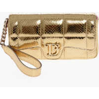 Genti plic Snake Effect Leather Clutch With Golden Monogram Femei