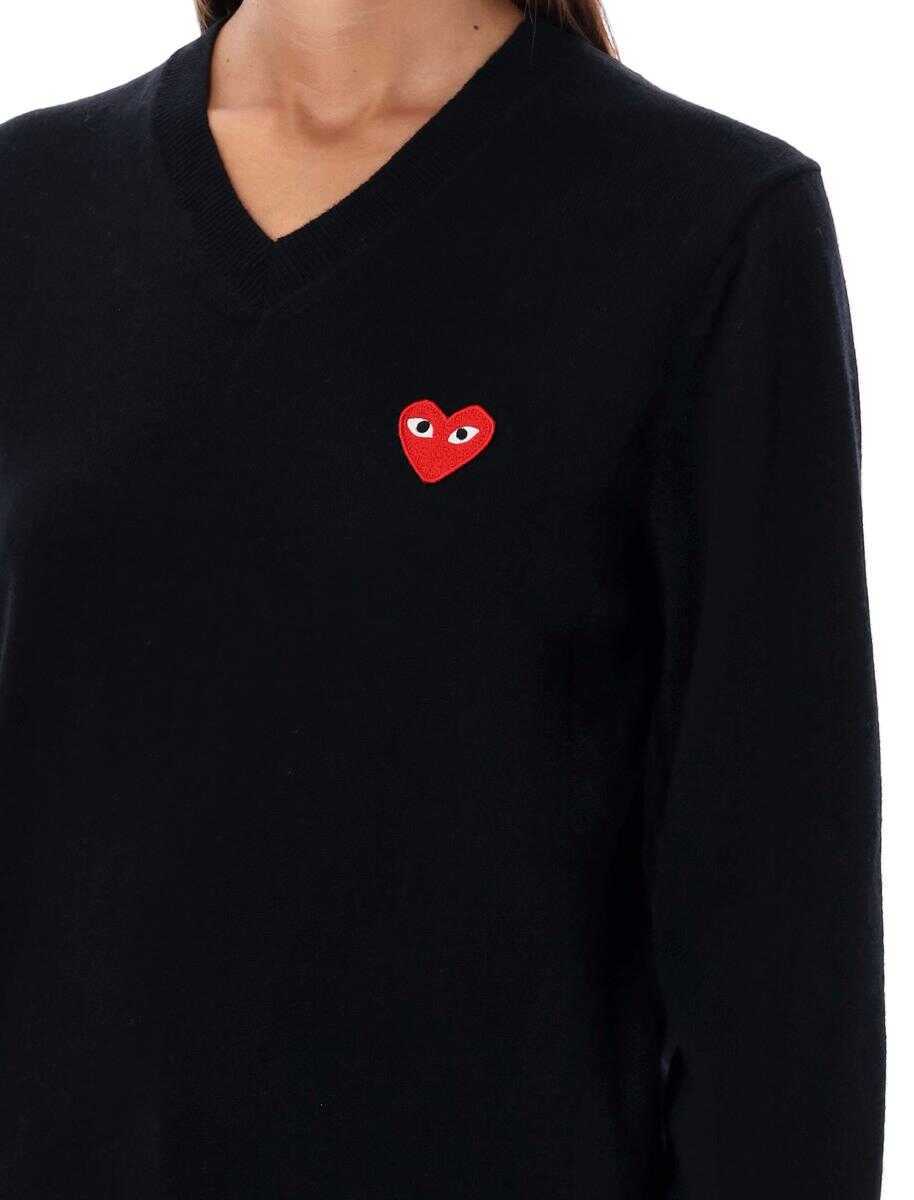 Pulovere Comme des Garons Comme Des Garons Play Red Heart Patch V-Neck Black Femei (BM 19265331) 3