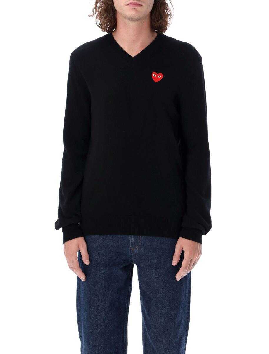 Pulovere Comme des Garons Comme Des Garons Play Red Heart Patch V-Neck Black Femei (BM 19265331) 4