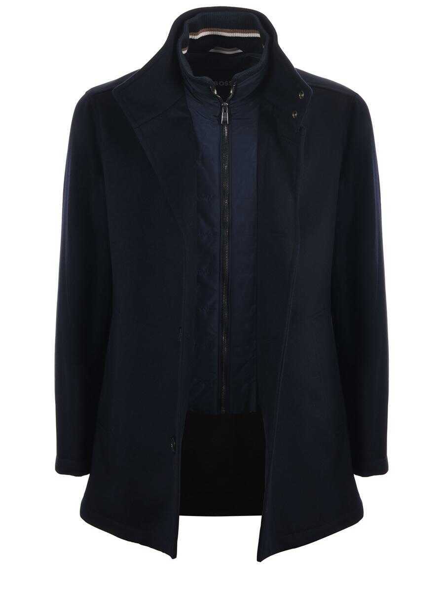 Paltoane Hugo Boss Boss  Wool And Cashmere Blend Coat BLUE Barbati (BM 19265484) 2