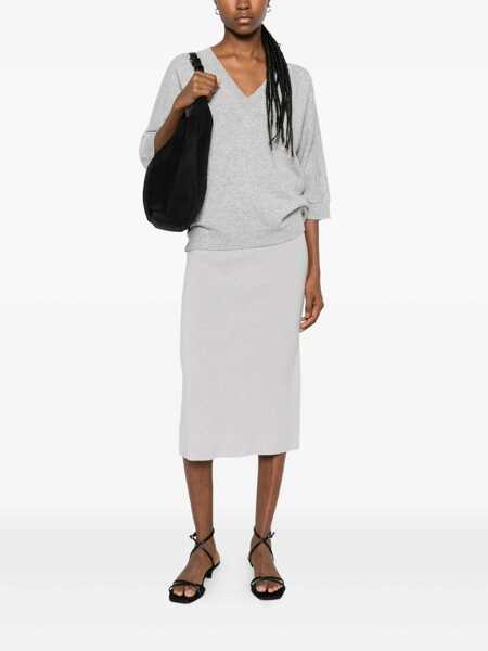 Pulovere TABARONI CASHMERE Tabaroni Cashmere Grey Short-Sleeve V-Neck Top GREY Femei (BM 19265649) 2