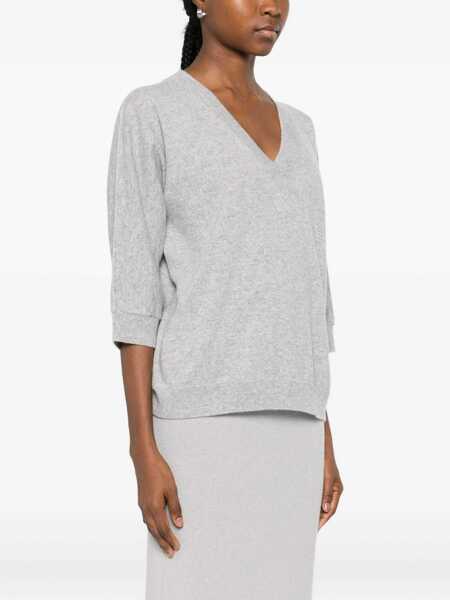 Pulovere TABARONI CASHMERE Tabaroni Cashmere Grey Short-Sleeve V-Neck Top GREY Femei (BM 19265649) 3