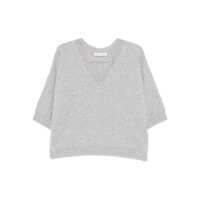 Pulovere Tabaroni Cashmere Grey Short-Sleeve V-Neck Top Femei