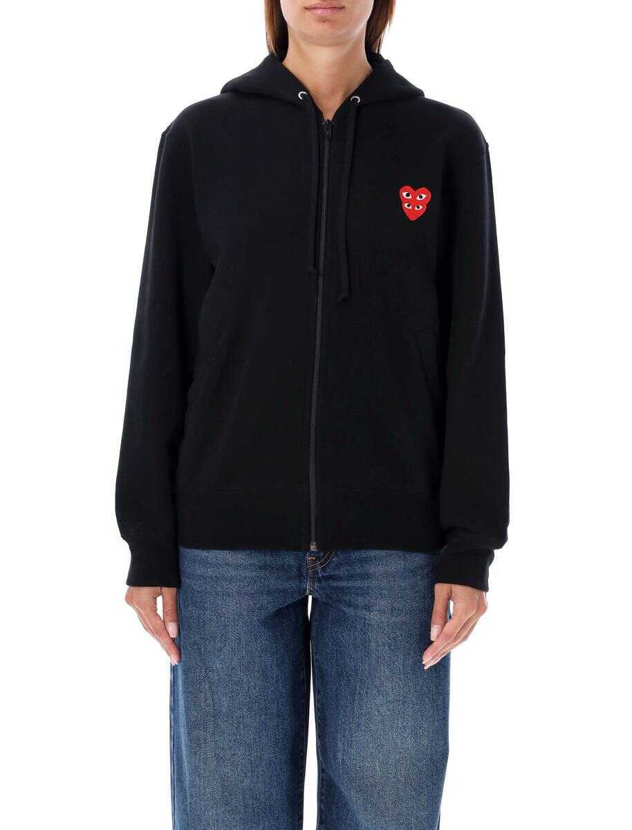 Bluze de trening Comme des Garons Comme Des Garons Play Zipped Hoodie With Double Heart Patch Black Femei (BM 19266954) 1