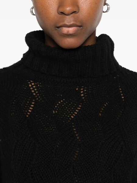 Pulovere TWINSET Twinset Black Pointelle Knit Sweater Black Femei (BM 19267554) 5