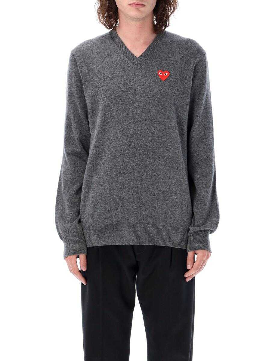 Pulovere Comme des Garons Comme Des Garons Play Red Heart Patch V-Neck GREY Femei (BM 19267629) 4