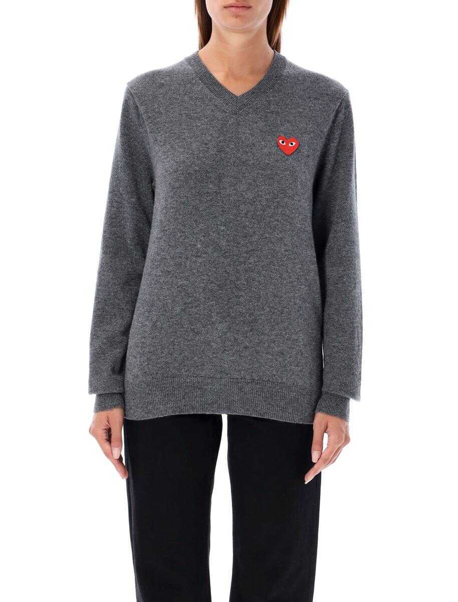 Pulovere Comme des Garons Comme Des Garons Play Red Heart Patch V-Neck GREY Femei (BM 19267629) 1
