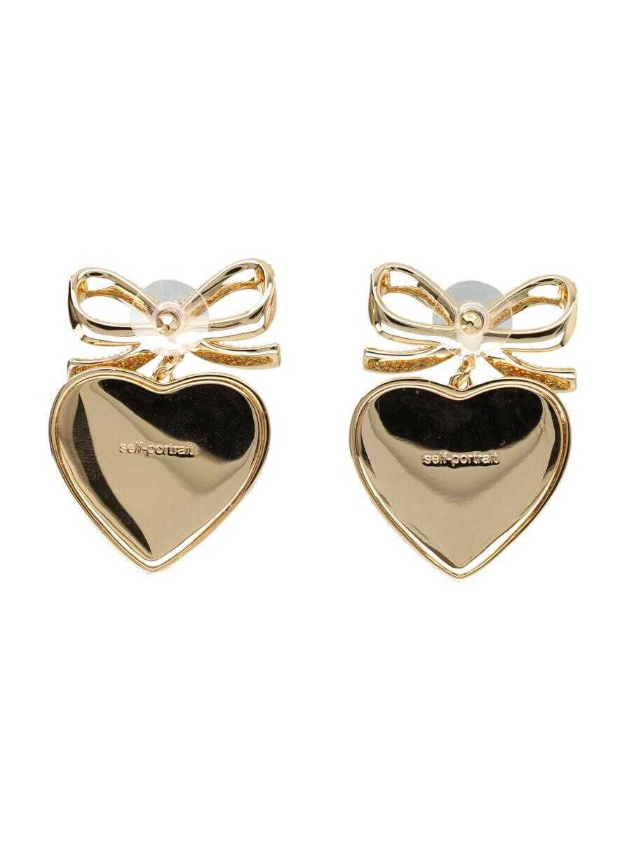 Cercei Self-Portrait Self-Portrait Gold Bow Crystal Heart Earrings GOLD Femei (BM 19268379) 2