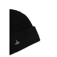 Caciuli Vivienne Westwood Dama - Caciuli Vivienne Westwood Black Ribbed Beanie With Orb Logo Embroidered In Wool Unisex Black Femei (BM 19268742) - B-mall.ro