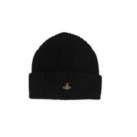 Caciuli Black Ribbed Beanie With Orb Logo Embroidered In Wool Unisex Femei