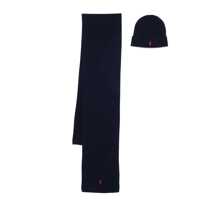 Caciuli Blue Scarf And Beanie Set With Pony Embroidery On The Front In Wool Man Barbati