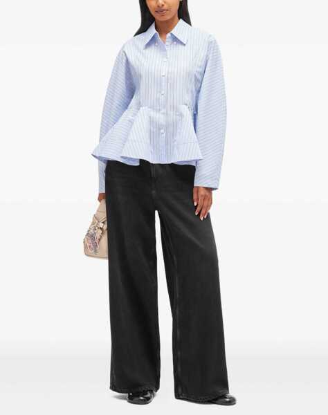 Bluze Ganni Striped Peplum Shirt BABY BLUE Femei (BM 19269434) 2