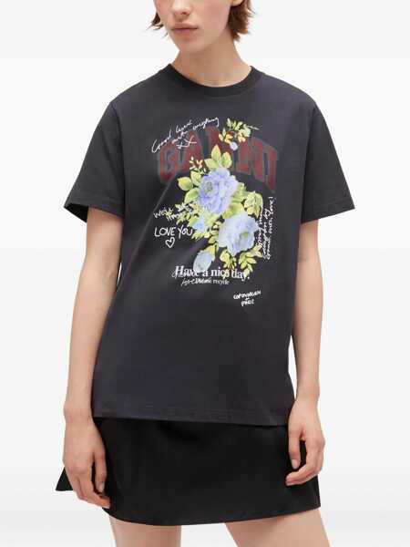 Tricouri Ganni T-Shirt Rose CHARCOAL Femei (BM 19269512) 3