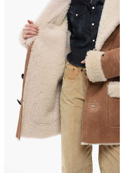 Paltoane DSQUARED2 3-Button Shearling Coat With Patch Pockets Brown Femei (BM 19269605) 4