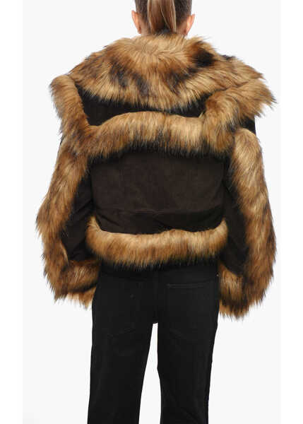 Jachete DSQUARED2 Corduroy Jacket With Faux Fur Details Brown Femei (BM 19269641) 3