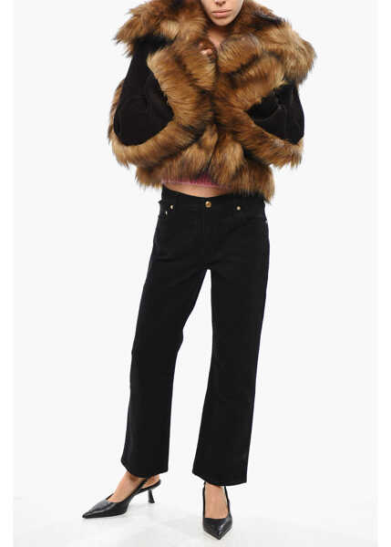 Jachete DSQUARED2 Corduroy Jacket With Faux Fur Details Brown Femei (BM 19269641) 4