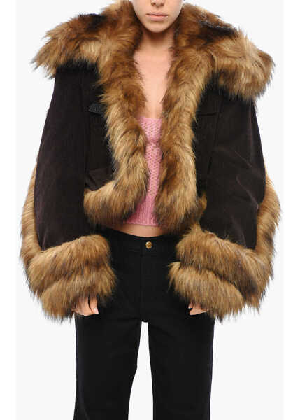 Jachete DSQUARED2 Corduroy Jacket With Faux Fur Details Brown Femei (BM 19269641) 1