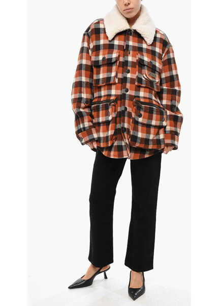 Jachete DSQUARED2 Checked Americana Field Utility Jacket With Fleece Lining Orange Femei (BM 19269674) 4