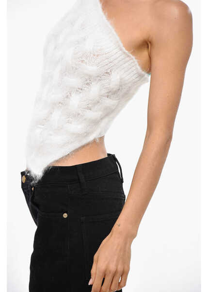 Bluze DSQUARED2 Double Fabric One-Shoulder Crop Top White Femei (BM 19269680) 2