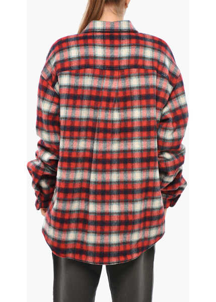 Jachete DSQUARED2 Check Patterned Eco-Shearling Overshirt Red Femei (BM 19269686) 3