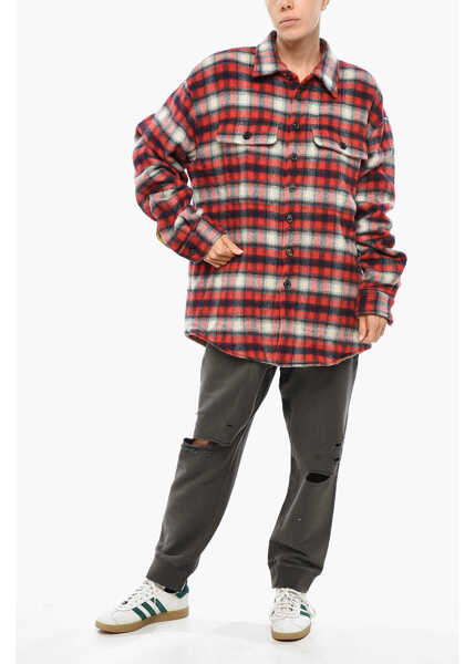 Jachete DSQUARED2 Check Patterned Eco-Shearling Overshirt Red Femei (BM 19269686) 4