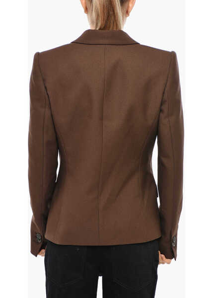 Sacouri DSQUARED2 Solid Color Deana One-Button Blazer With Peak Lapel Brown Femei (BM 19269698) 3