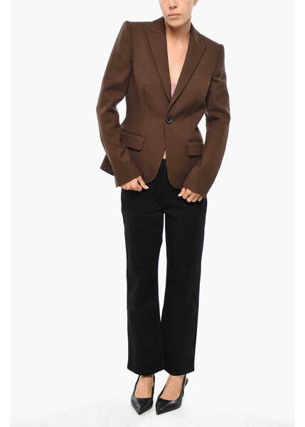 Sacouri DSQUARED2 Solid Color Deana One-Button Blazer With Peak Lapel Brown Femei (BM 19269698) 4