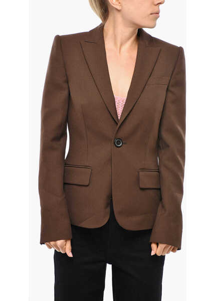 Sacouri DSQUARED2 Solid Color Deana One-Button Blazer With Peak Lapel Brown Femei (BM 19269698) 1